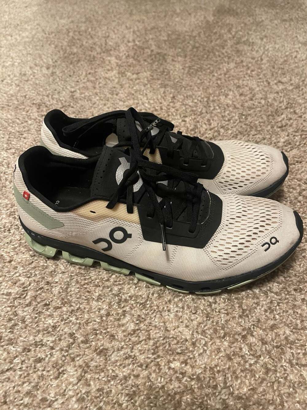 On Running Women's White Black and Mint Cloudflow Sneakers